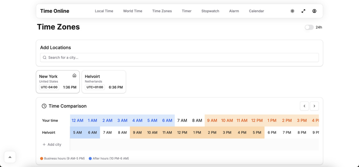 Compare time zones visual meeting planner tool time online
